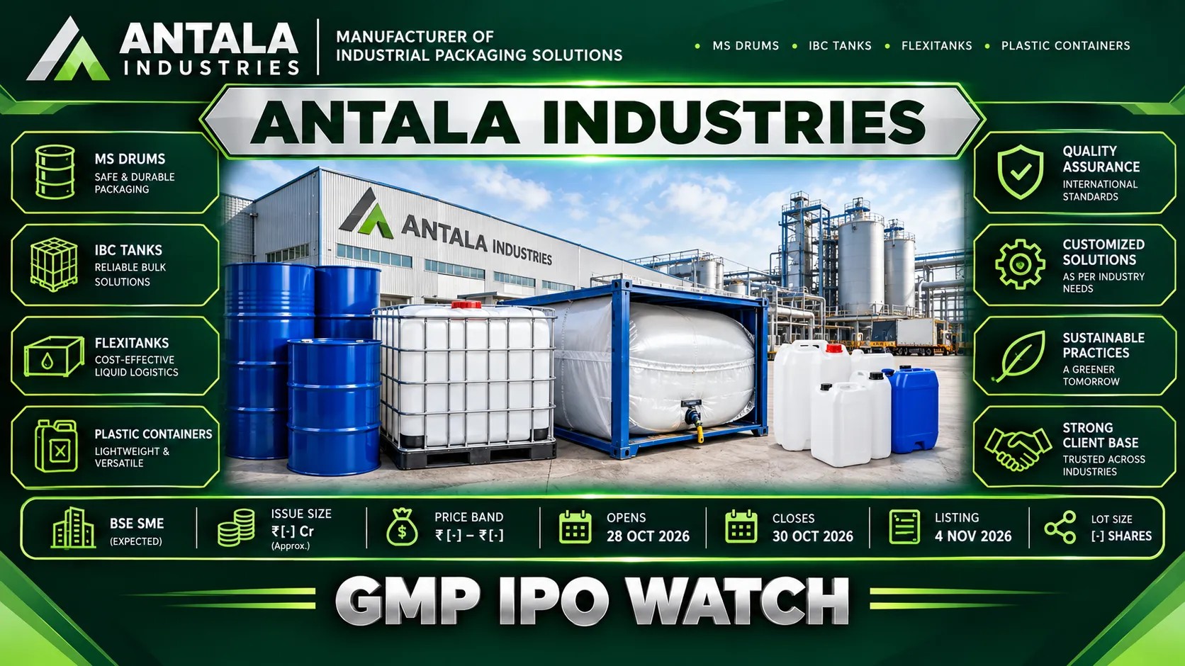 Antala Industries IPO Opens October 29: ₹23.33 Crore Issue, Price Band, GMP and Listing Details
